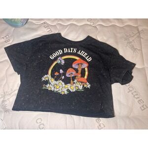 No Boundaries Womens Graphic Crop T Shirt Mushrooms Daisy Rainbow Butterflies2X